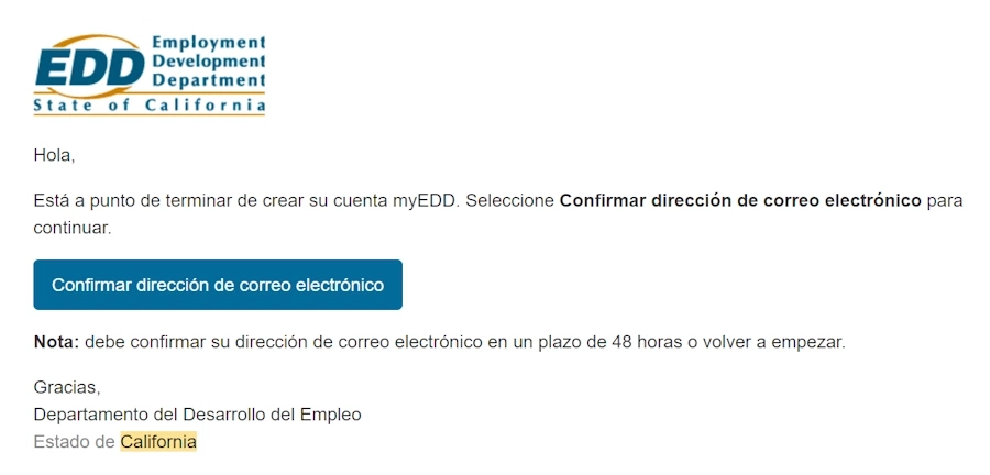 Verificación de Email Edd online en español